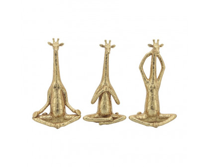 Sagebrook - 12" Polyresin Yoga Giraffe (Set Of 3) in Gold