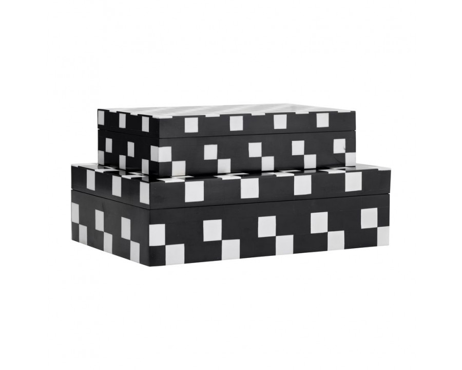 Sagebrook - 10"/12" Resin Diagonal Square Boxes (Set Of 2) in White/Black