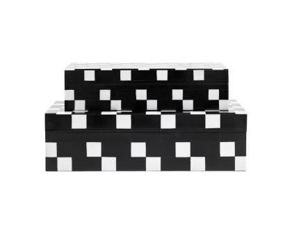 Sagebrook - 10"/12" Resin Diagonal Square Boxes (Set Of 2) in White/Black