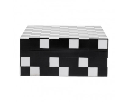 Sagebrook - 10"/12" Resin Diagonal Square Boxes (Set Of 2) in White/Black