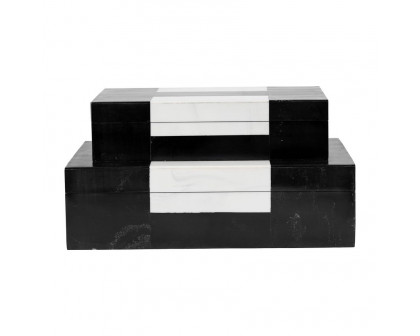 Sagebrook - 10"/12" Resin Boxes (Set Of 2) in Black/White