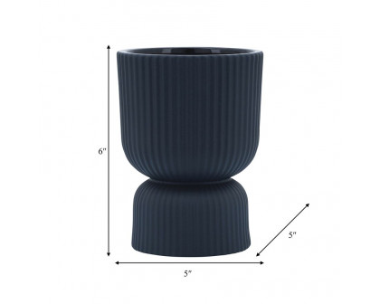 Sagebrook 6" Ceramic Ribbed Vase - Navy