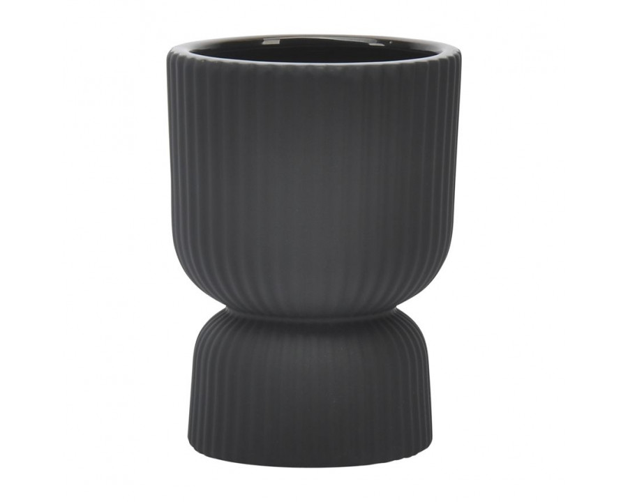 Sagebrook 6" Ceramic Ribbed Vase - Black