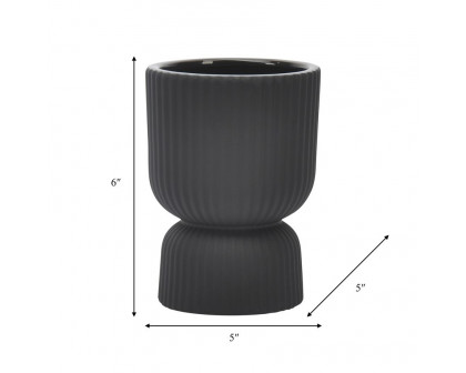 Sagebrook 6" Ceramic Ribbed Vase - Black