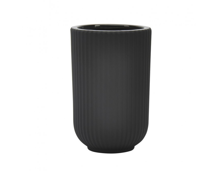 Sagebrook 7" Ceramic Ridged Vase - Black