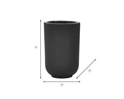 Sagebrook 7" Ceramic Ridged Vase - Black