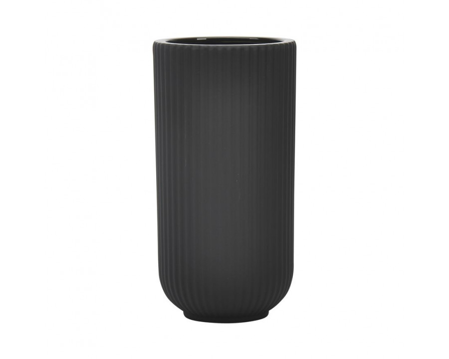 Sagebrook 9" Ceramic Ridged Vase - Black