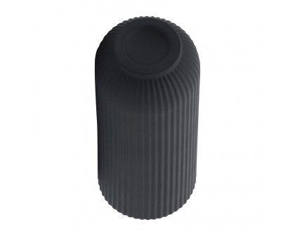 Sagebrook 11" Ceramic Ridged Vase - Black