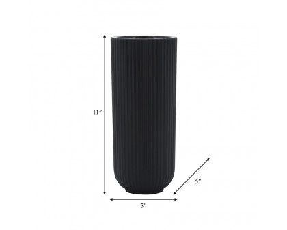 Sagebrook 11" Ceramic Ridged Vase - Black