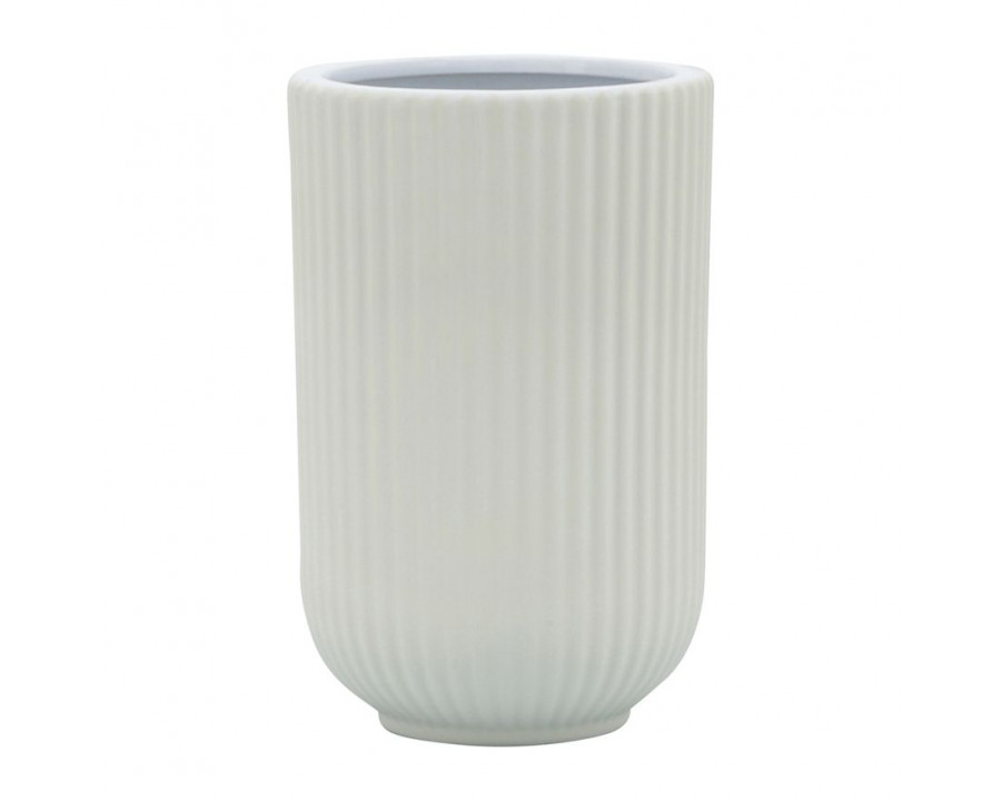 Sagebrook 7" Ceramic Ridged Vase - White