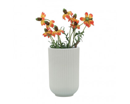 Sagebrook 7" Ceramic Ridged Vase - White