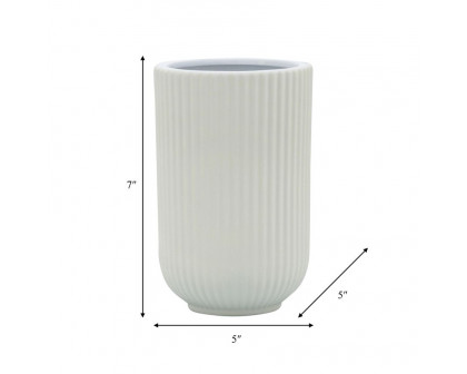 Sagebrook 7" Ceramic Ridged Vase - White