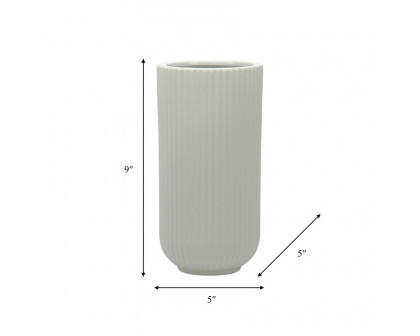 Sagebrook 9" Ceramic Ridged Vase - White