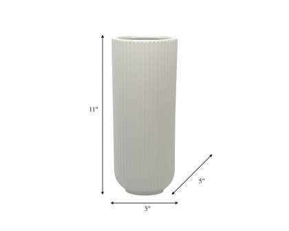 Sagebrook 11" Ceramic Ridged Vase - White