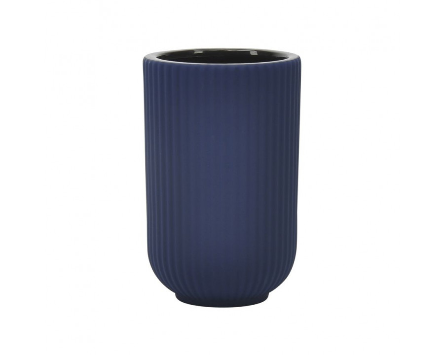 Sagebrook 7" Ceramic Ridged Vase - Navy