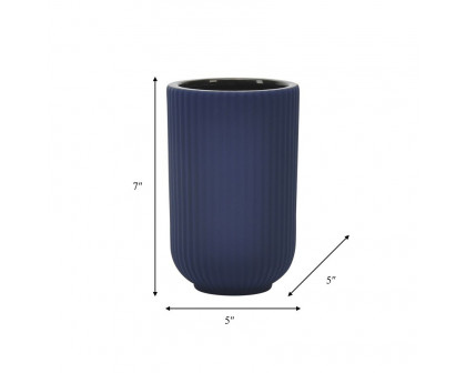 Sagebrook 7" Ceramic Ridged Vase - Navy