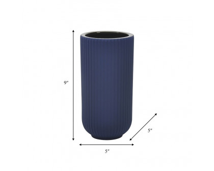 Sagebrook 9" Ceramic Ridged Vase - Navy