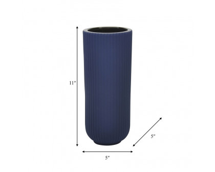 Sagebrook 11" Ceramic Ridged Vase - Navy