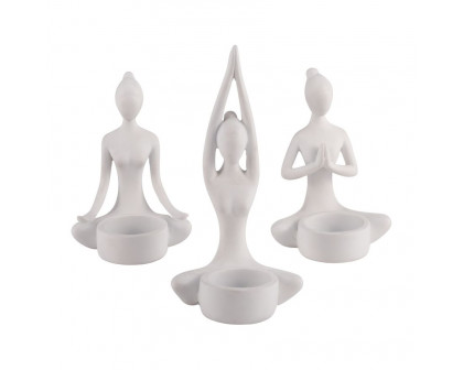 Sagebrook 7" Resin Yoga Women Tealight Holders (Set of 3) - White