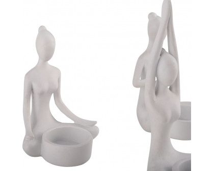 Sagebrook 7" Resin Yoga Women Tealight Holders (Set of 3) - White