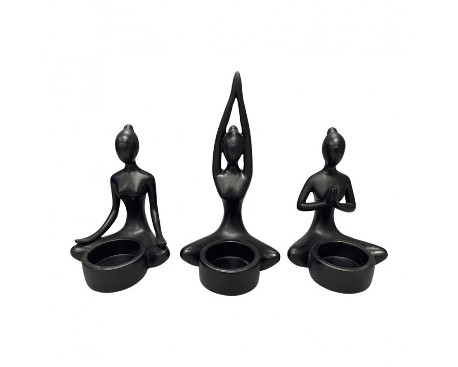 Sagebrook 7" Resin Yoga Women Tealight Holders (Set of 3) - Black