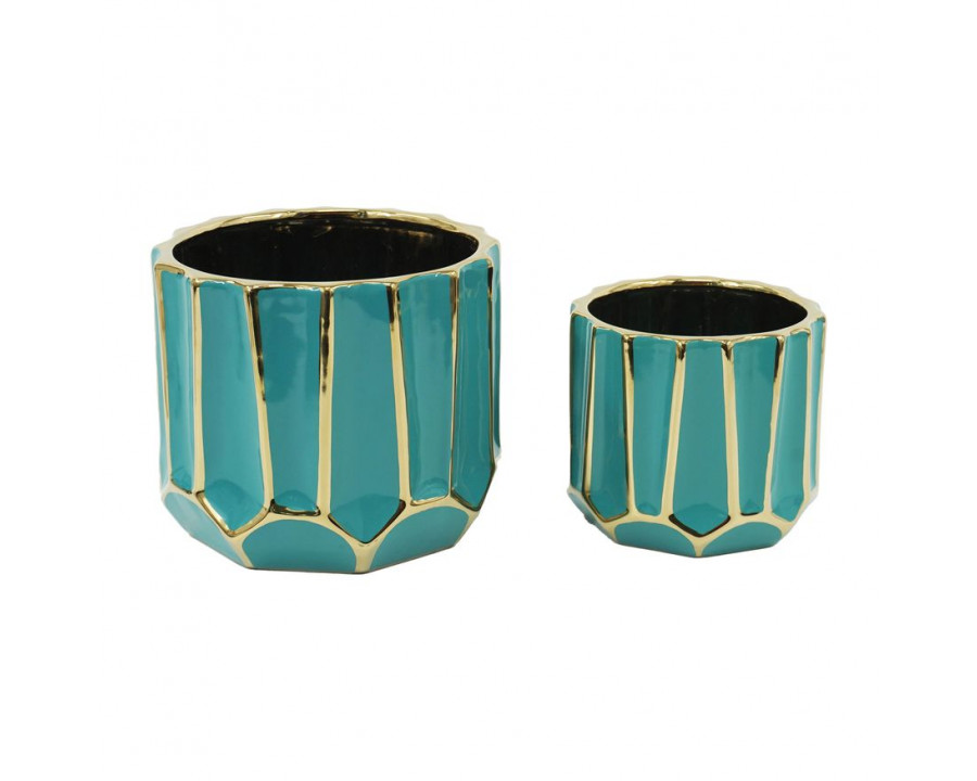 Sagebrook 6"/8" Ceramic Decorative Planters (Set Of 2) - Turquoise/Gold