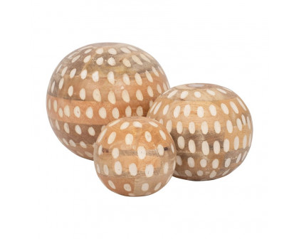 Sagebrook - 8"/6"/5" Mango Wood Decorative Ball (Set Of 3) in Natural