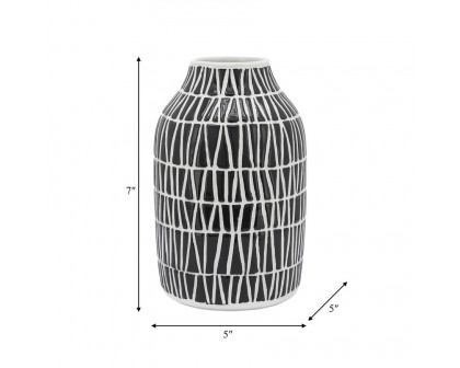 Sagebrook 7" Ceramic Tribal Vase - Black