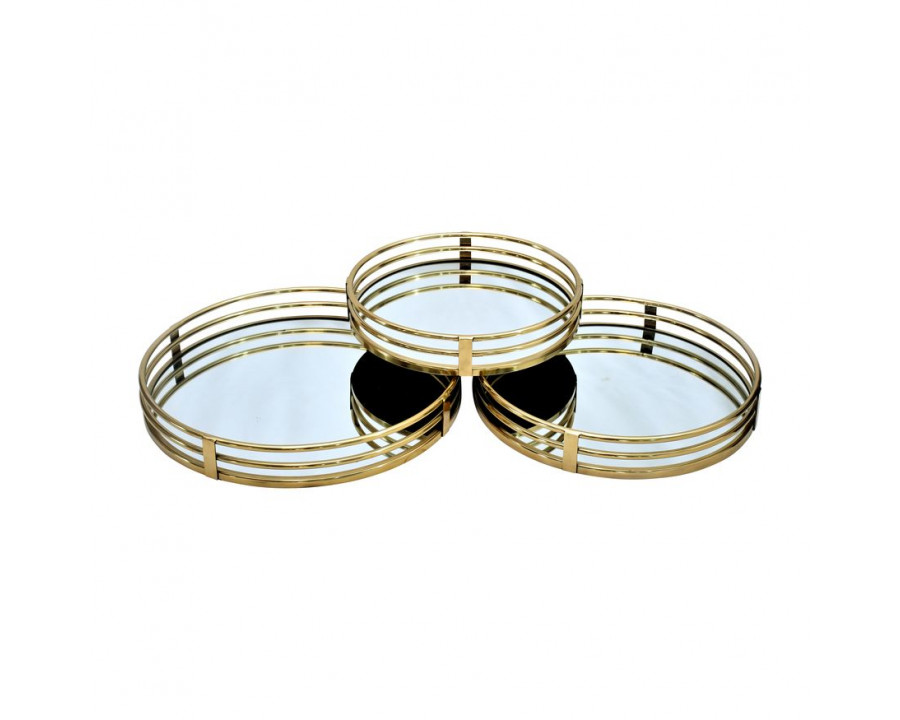 Sagebrook 14"/16"/18" Metal Round Mirrored Trays (Set Of 3)