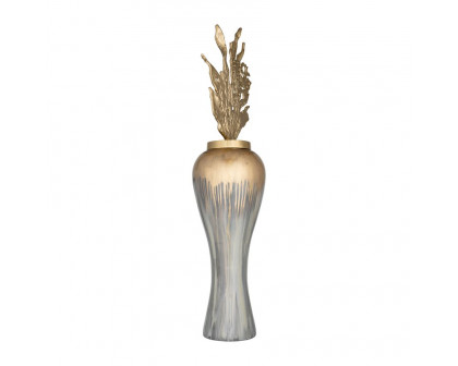 Sagebrook 43" Metal Vase With Leaf Like Lid - Wickhom Gray