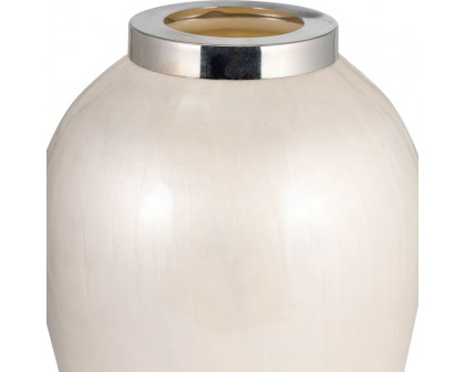 Sagebrook 17" Glass Vase With Metal Ring - Pearl