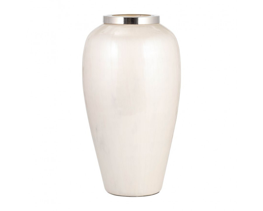 Sagebrook 20" Glass Vase With Metal Ring - Pearl