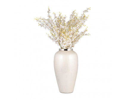 Sagebrook 20" Glass Vase With Metal Ring - Pearl