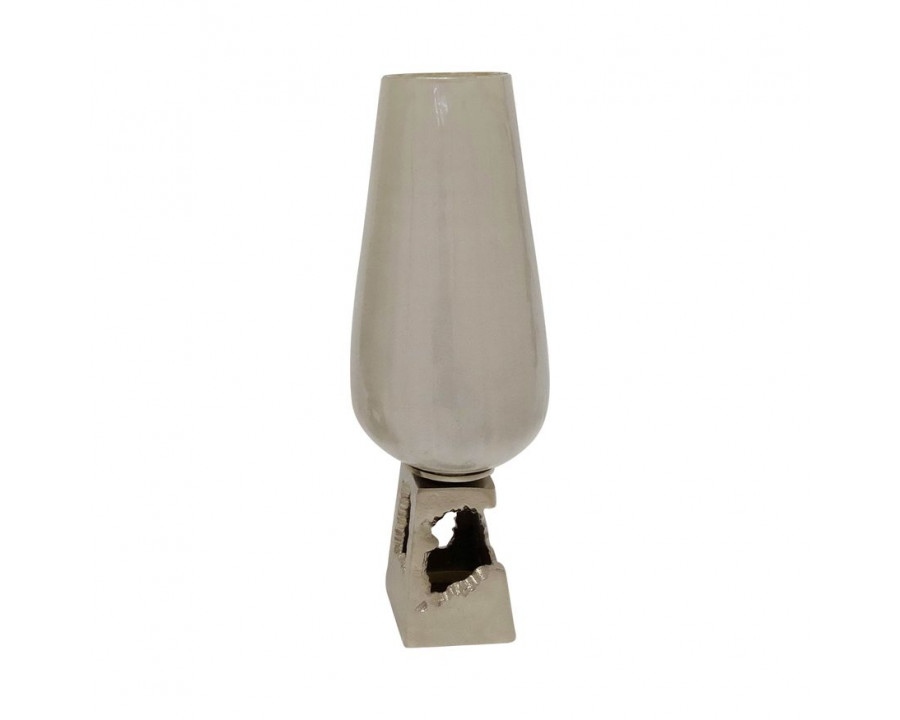 Sagebrook 19" Glass Vase With Metal Base - Pearl White