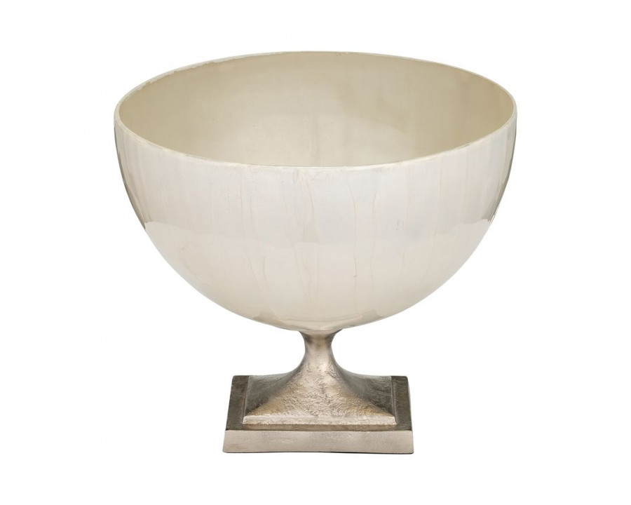 Sagebrook 9" Glass Bowl With Metal Stand - Pearl White