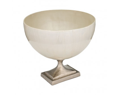 Sagebrook 9" Glass Bowl With Metal Stand - Pearl White