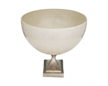 Sagebrook 9" Glass Bowl With Metal Stand - Pearl White