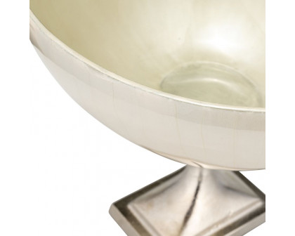 Sagebrook 9" Glass Bowl With Metal Stand - Pearl White