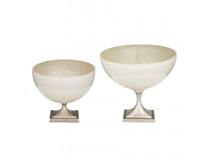 Sagebrook 9" Glass Bowl With Metal Stand - Pearl White