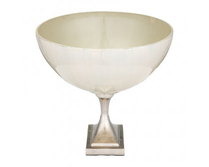 Sagebrook 11" Glass Bowl With Metal Stand - Pearl White