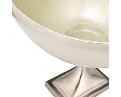 Sagebrook 11" Glass Bowl With Metal Stand - Pearl White