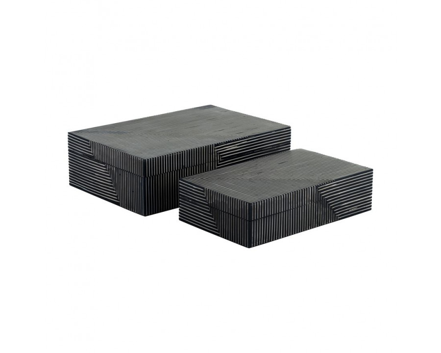 Sagebrook - 10"/12" Resin Pinstripe Boxes (Set Of 2) in Navy