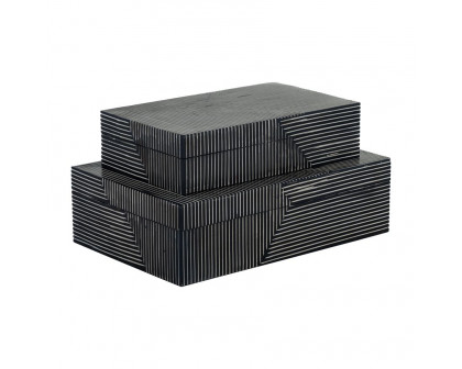 Sagebrook - 10"/12" Resin Pinstripe Boxes (Set Of 2) in Navy