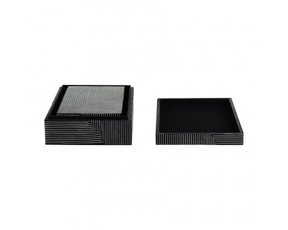 Sagebrook - 10"/12" Resin Pinstripe Boxes (Set Of 2) in Navy