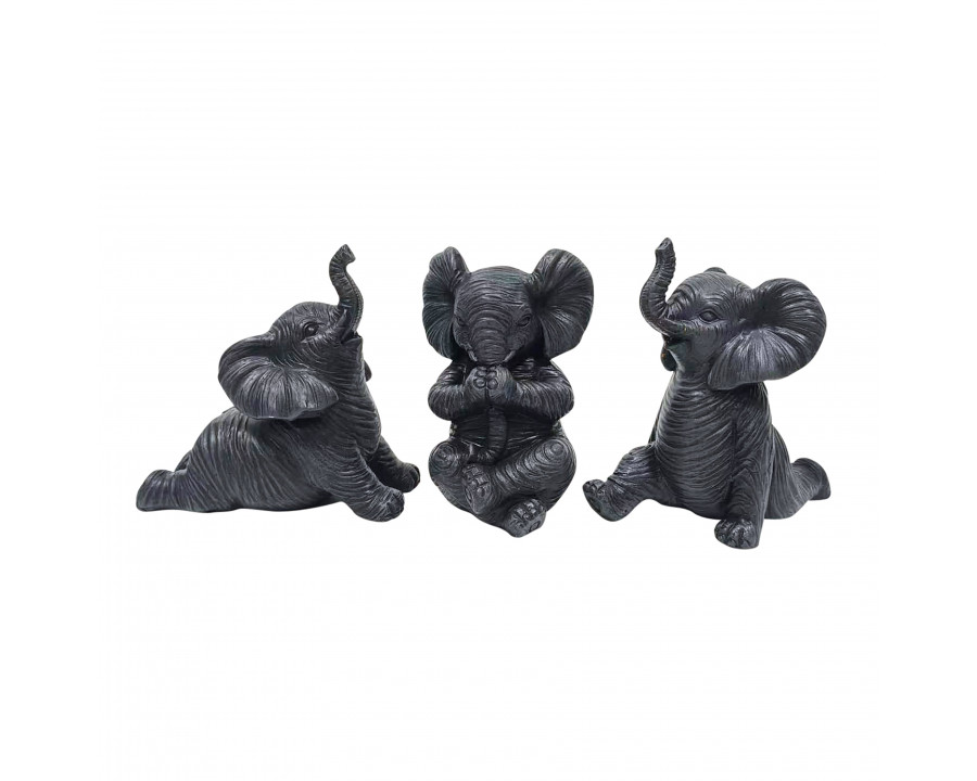 Sagebrook 6" Resin Stone Look Yoga Elephant (Set Of 3) - Antique Black