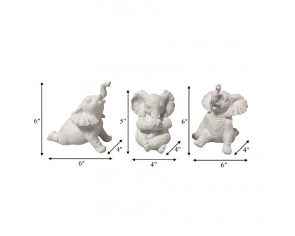 Sagebrook 6" Resin Stone Look Yoga Elephant (Set Of 3) - White