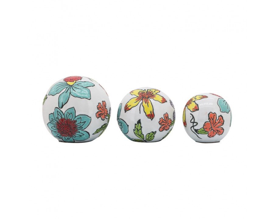 Sagebrook - 4"/5"/6" Ceramic Floral Orb (Set Of 3) in Multi