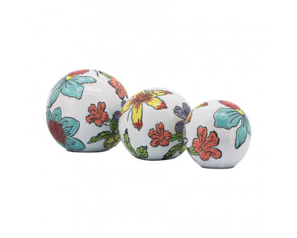 Sagebrook - 4"/5"/6" Ceramic Floral Orb (Set Of 3) in Multi