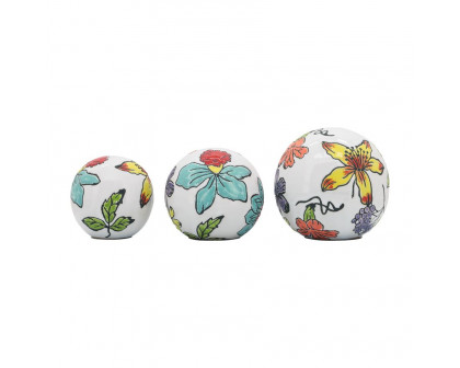 Sagebrook - 4"/5"/6" Ceramic Floral Orb (Set Of 3) in Multi