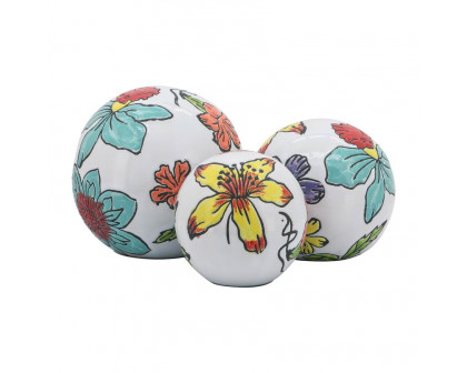 Sagebrook - 4"/5"/6" Ceramic Floral Orb (Set Of 3) in Multi